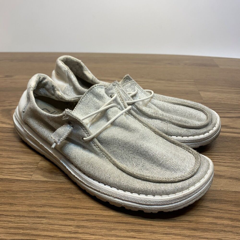 Hey Dude‎ Women's Wendy Slip-On Stretch Shoes US 8 Sparkling White Walking Shoes